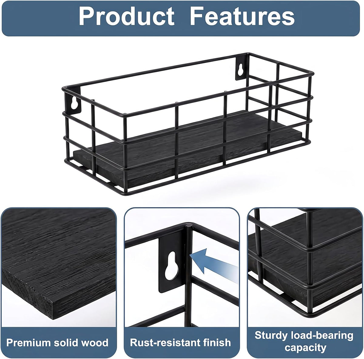 Fixwal Wire Frame Floating Shelves for Wall 4 Different Sizes, Black