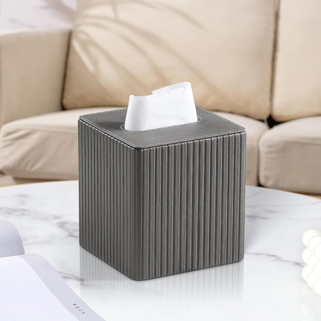 PU Leather Tissue Box Cover, Square Tissue Holder (Slate Grey)