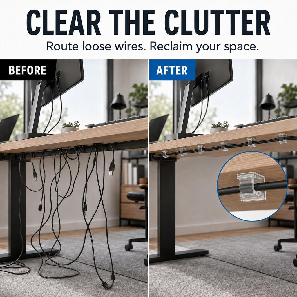 50 Pack Clear Adhesive Cable Clips - Invisible Wire Organizer & Cord Holder for Glass Desk, Wall & Home