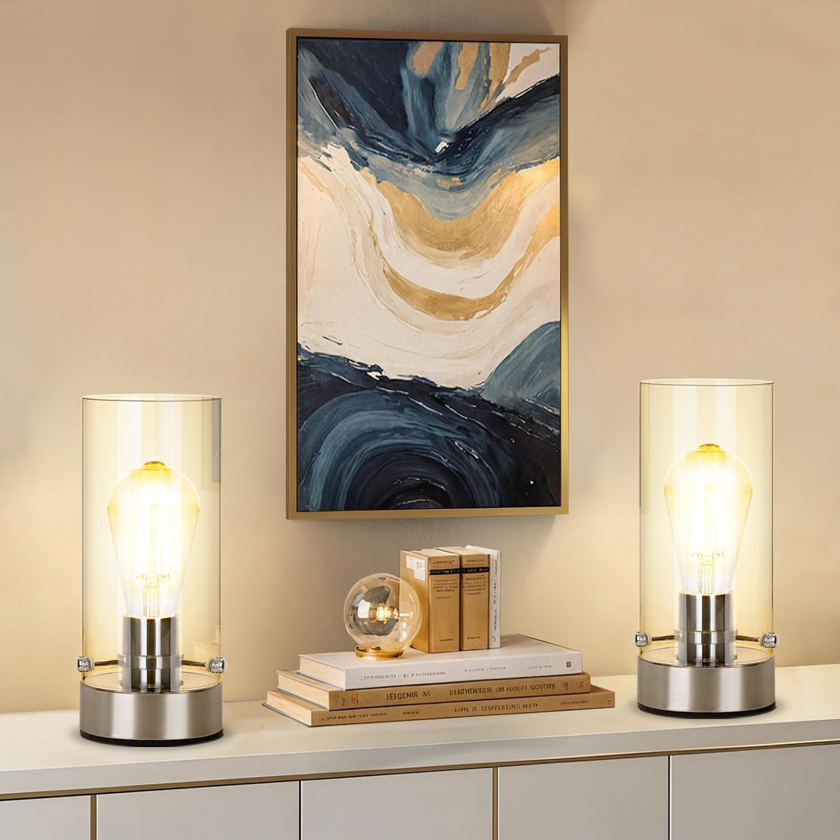 Table Lamp for bedroom, Modern Glass Lamp Bedside Lamps for Night stands