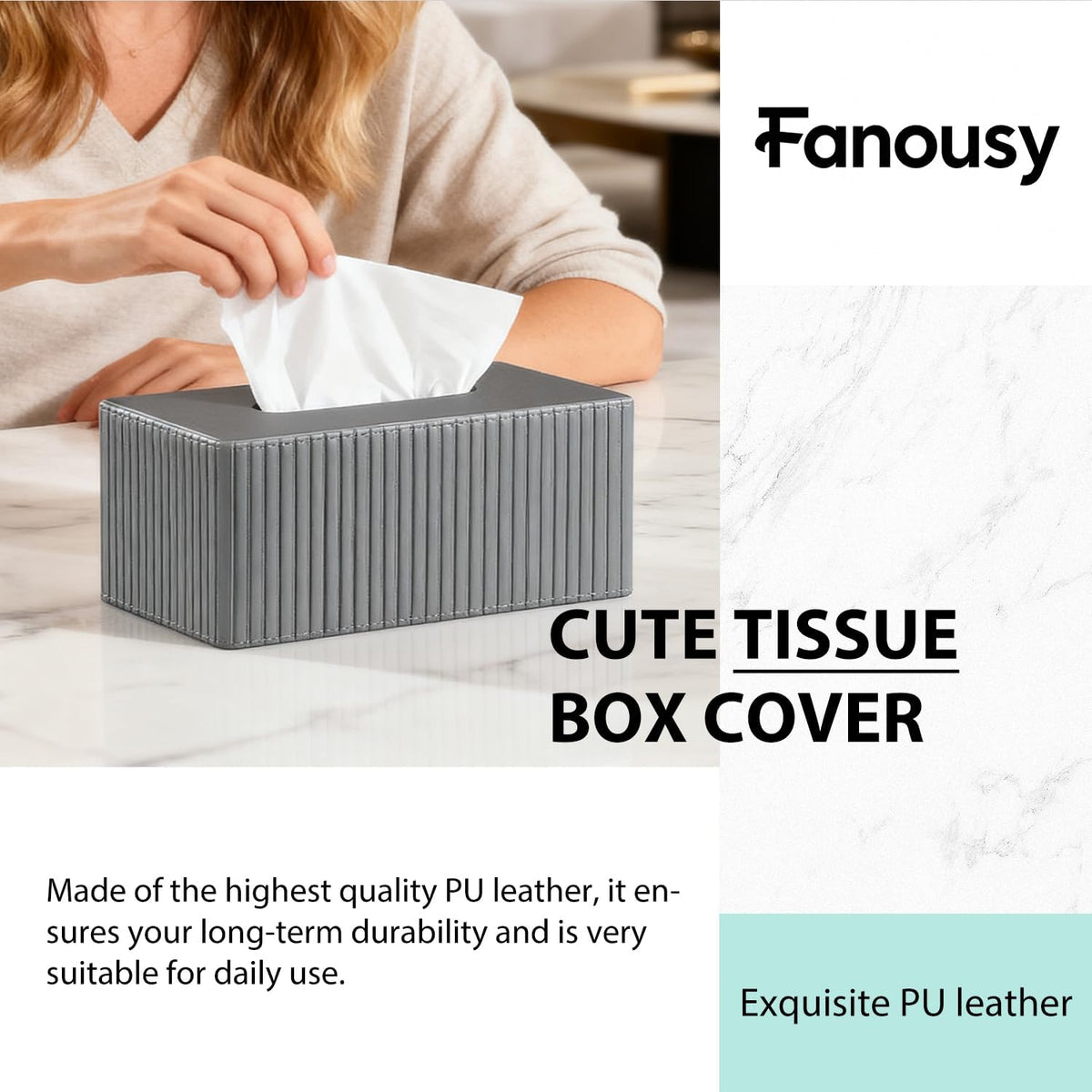 Large Tissue Box Cover Rectangular with Bottom Belt, Fits 180-Count Kleenex