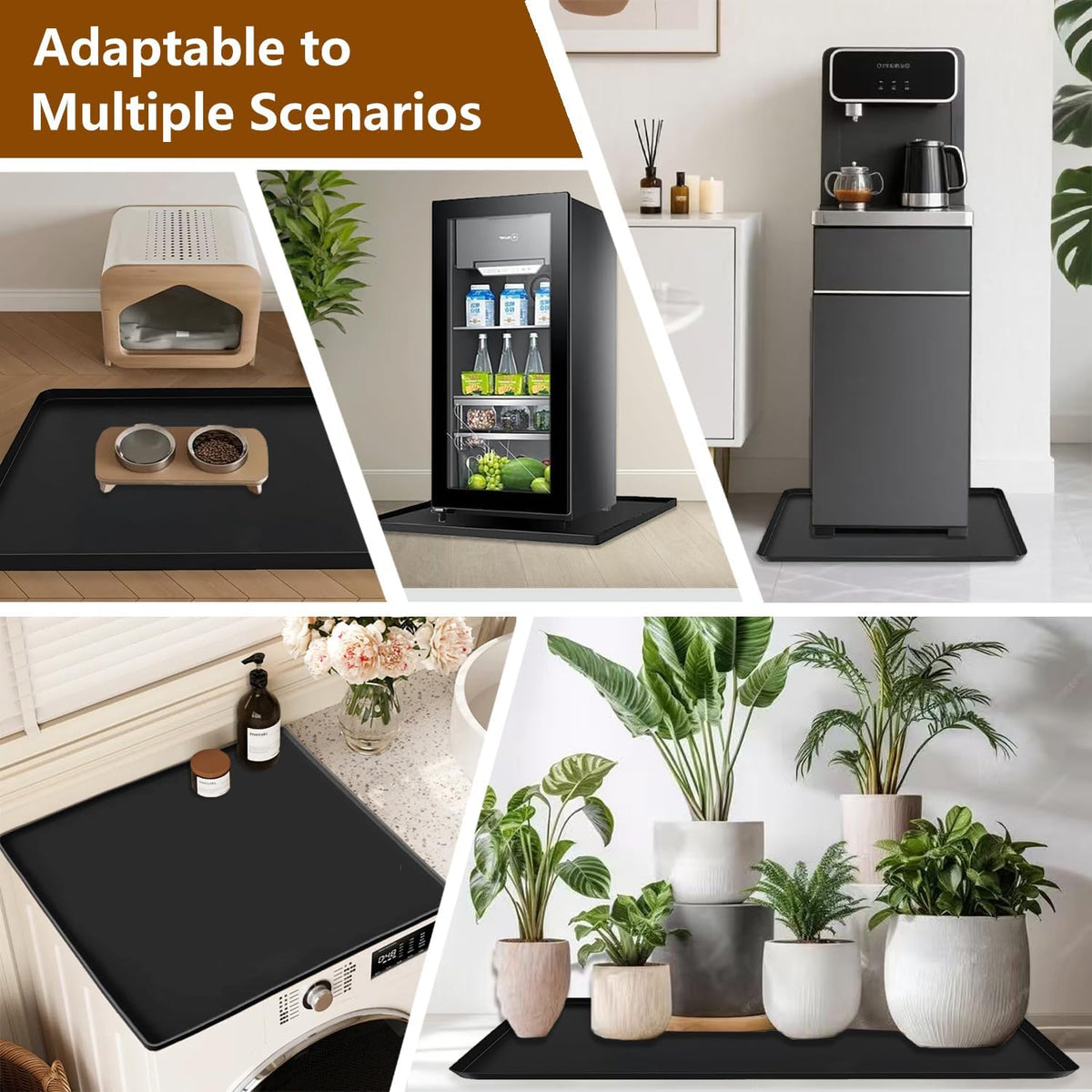 Mini Fridge Mat 19.7x19.7 Inch Leak Proof Under Fridge Mat, 0.78" High Raised Edge Drip Tray, Non-Slip Washable Appliance Mat to Shield Floors from Spills/Condensation, Black