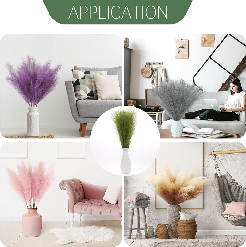 Faux Pampas Grass Decor ， 21.7 Inch Artificial Pampas Grass Grass Green Reed Grass, Vase Filler for Home Decor, Room, Bathroom, Wedding, Table Centerpiece - 20PCS