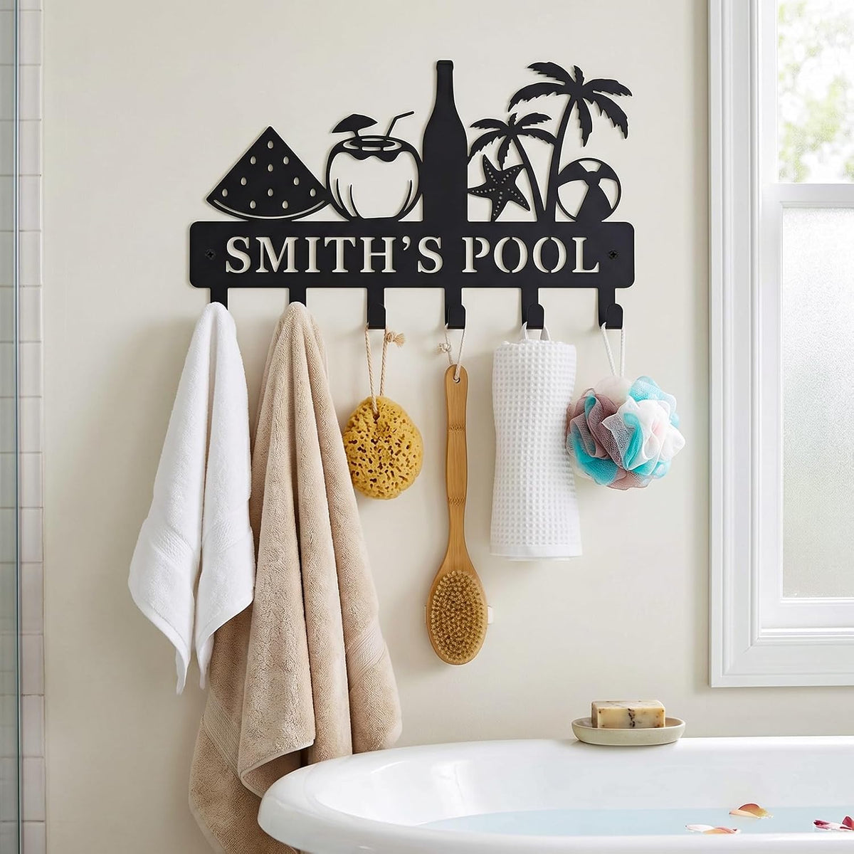 Coastal Metal Key Holder Wall Mount, Tropical Poolside Key Rack Hooks