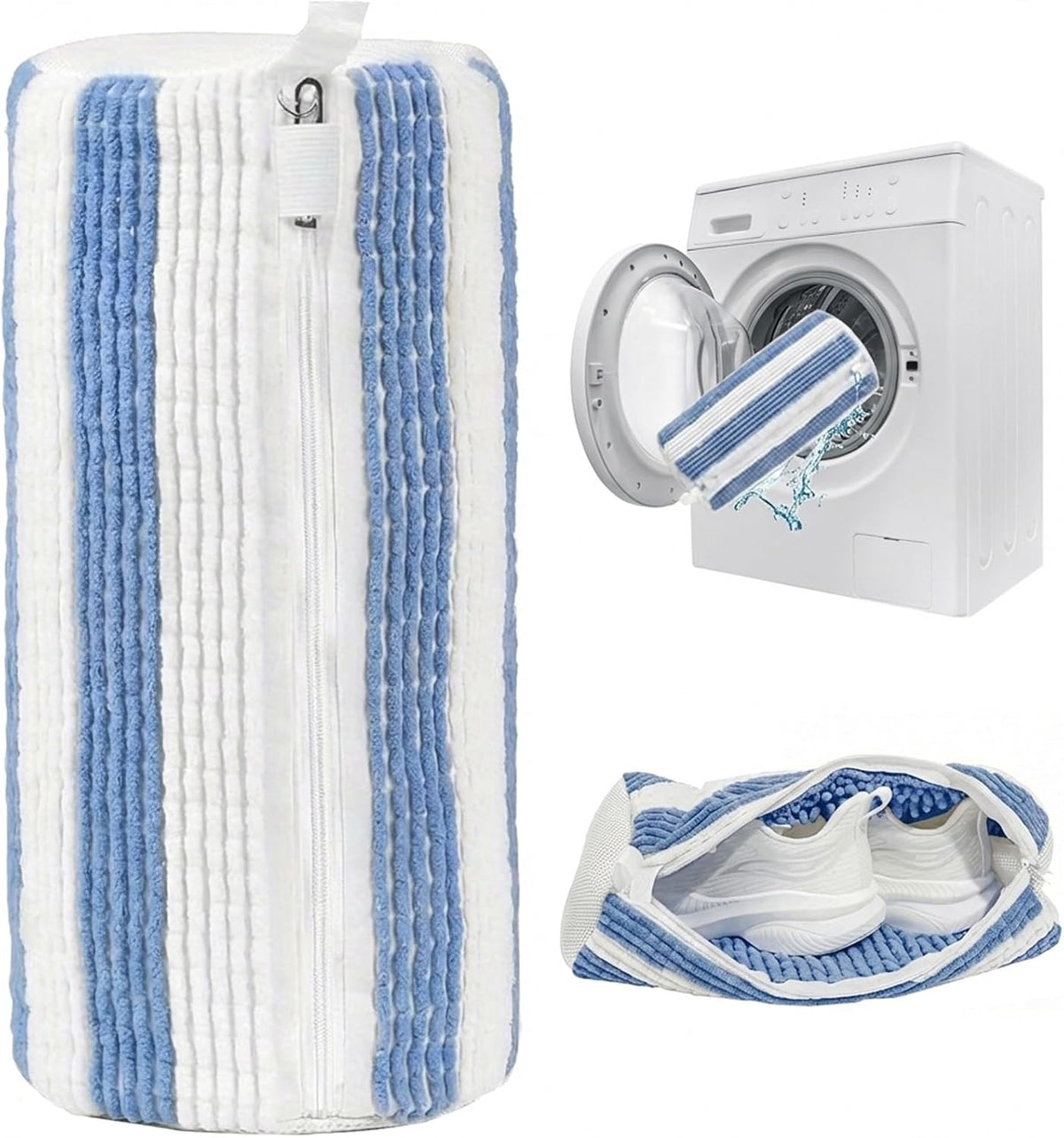 Shoe Washing Machine Bag，2PCS Laundry Shoe Bags for Sneaker，Washer and Dryer Reusable Shoes Cleaning Bag for All Shoe Sizes - Blue White