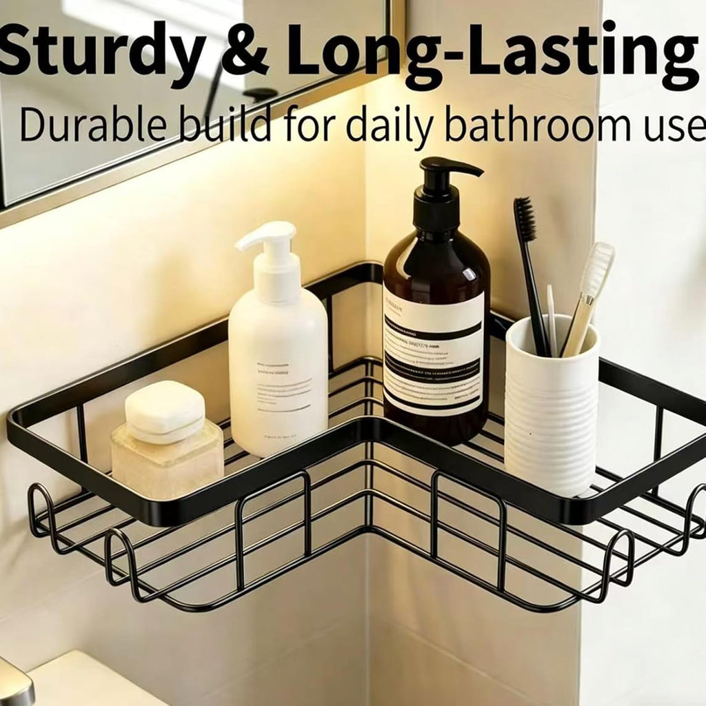 Shower Caddy 3 Pack, No Drilling Adhesive Bathroom Organizer Shelf Rack, Corner Shower Shelf with Hooks for Home Decor & Storage