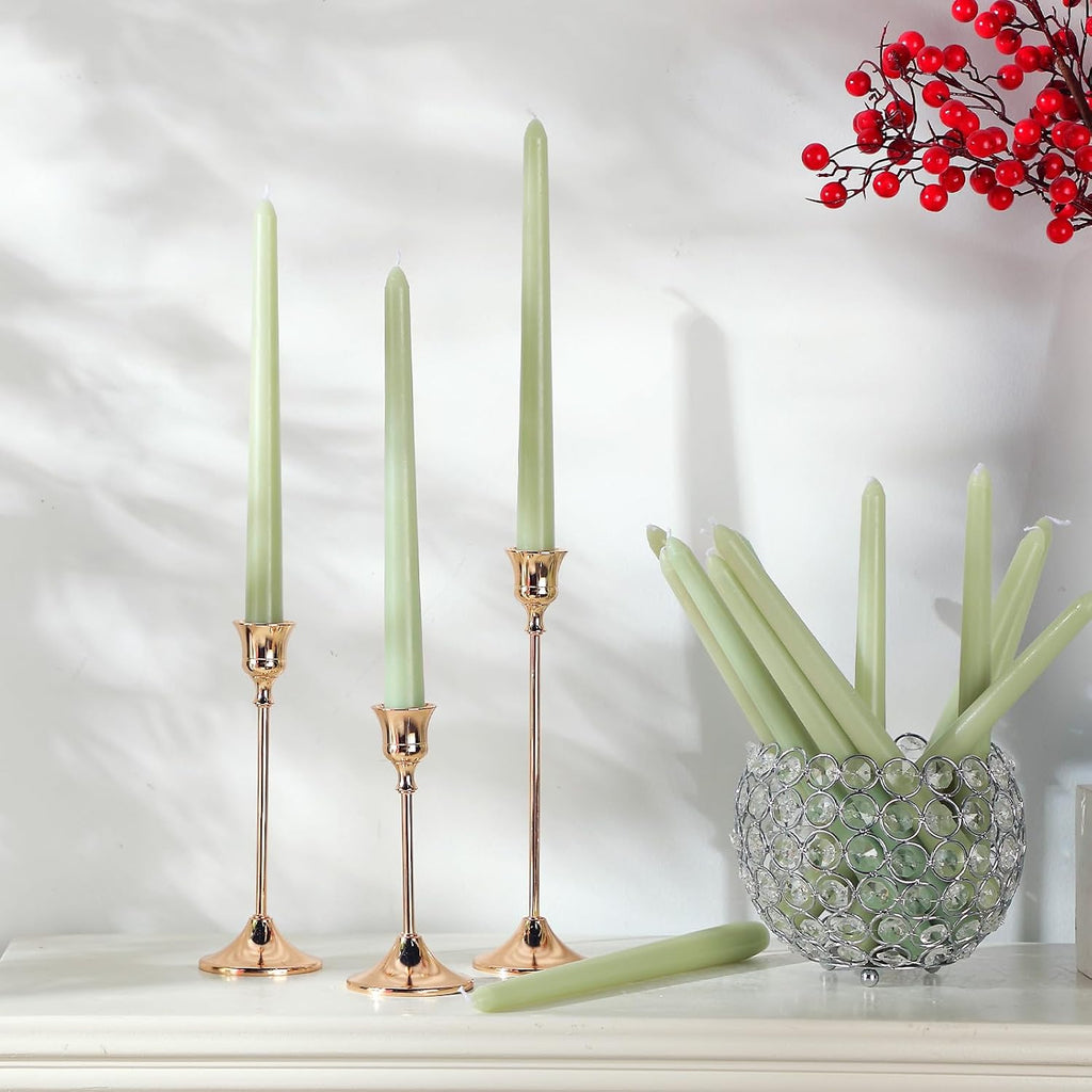 MTLEE 16 Pcs 10 Inch Taper Candle Sticks Smokeless Unscented, Pea Green