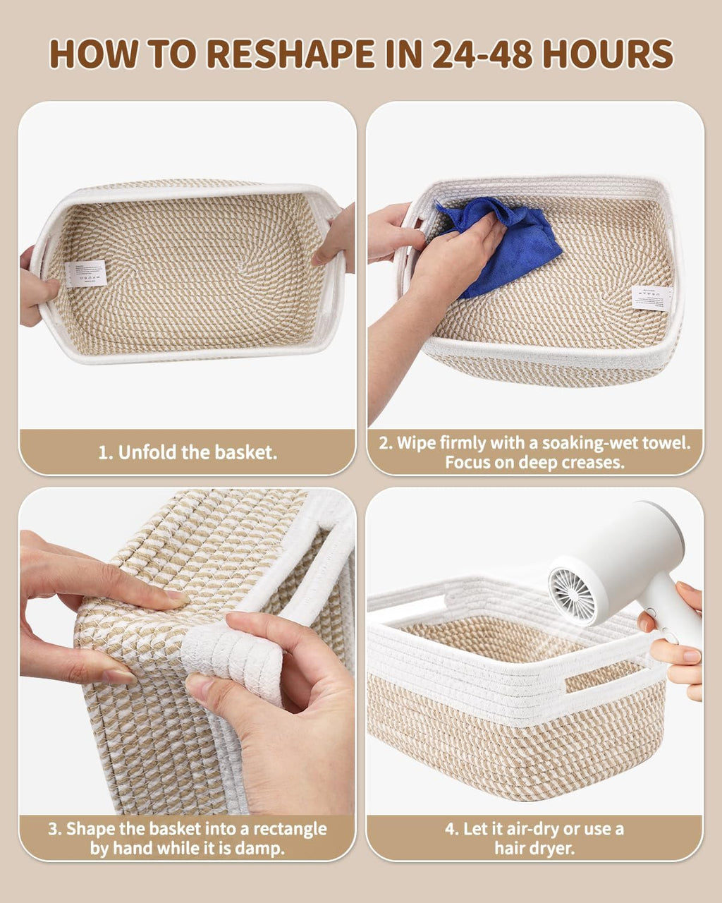 5 Decorative Small Woven Storage Basket Containers with Handles