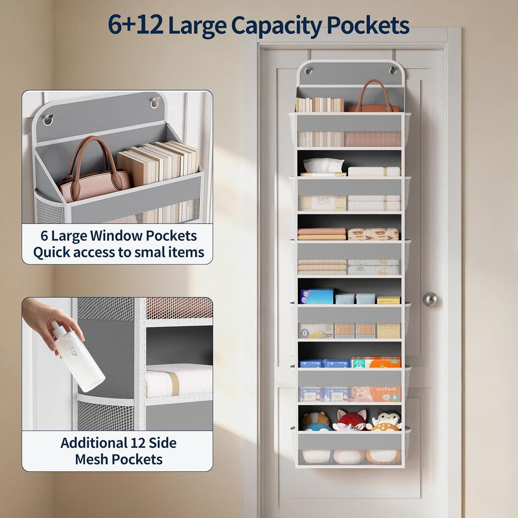 Yecaye 2 Pack Over The Door Organizer, 6-Tier Closet Door Hanging Organizer with 12 Mesh Pockets, Bathroom Organizers and Storage, Ultra Sturdy Large Capacity Over Door Storage Newborn Baby Essentials