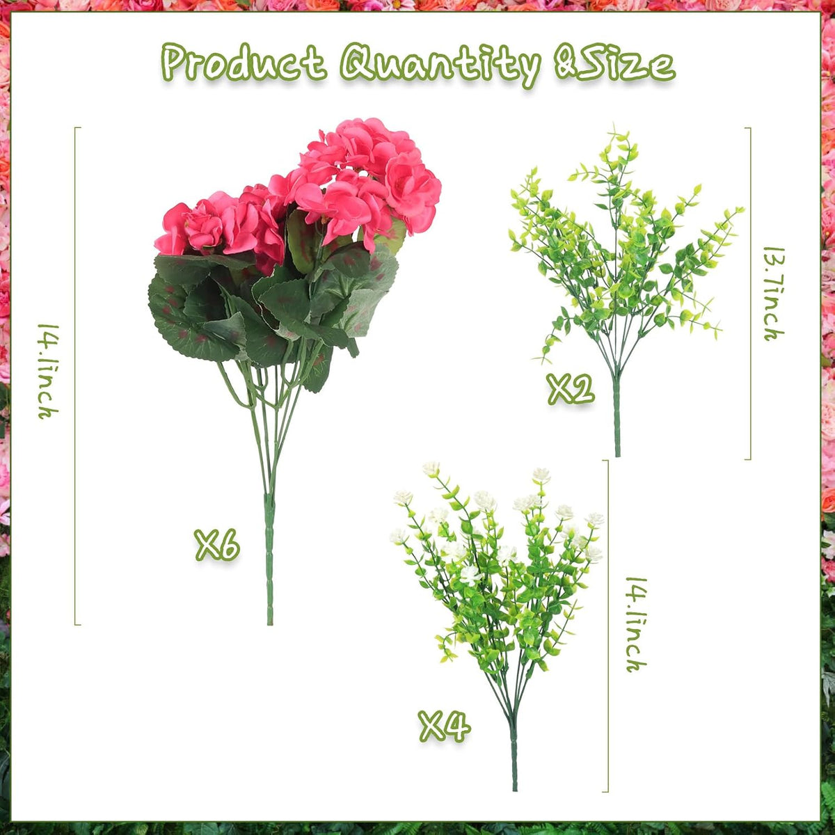 Olatay 12 Bundles Mixed Color Artificial Flowers for Outdoor, Artificial Geraniums Flowers for Outdoor, UV-Resistant Fake Geraniums for Porch, Balcony, Garden, Indoor Decoration (Rose Red)