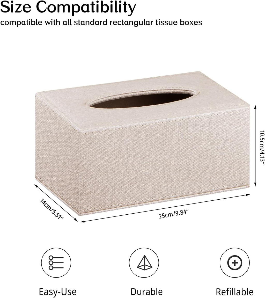 Linen Tissue Box Cover Rectangle,Leather Aesthetic Facial Tissue Box Holder