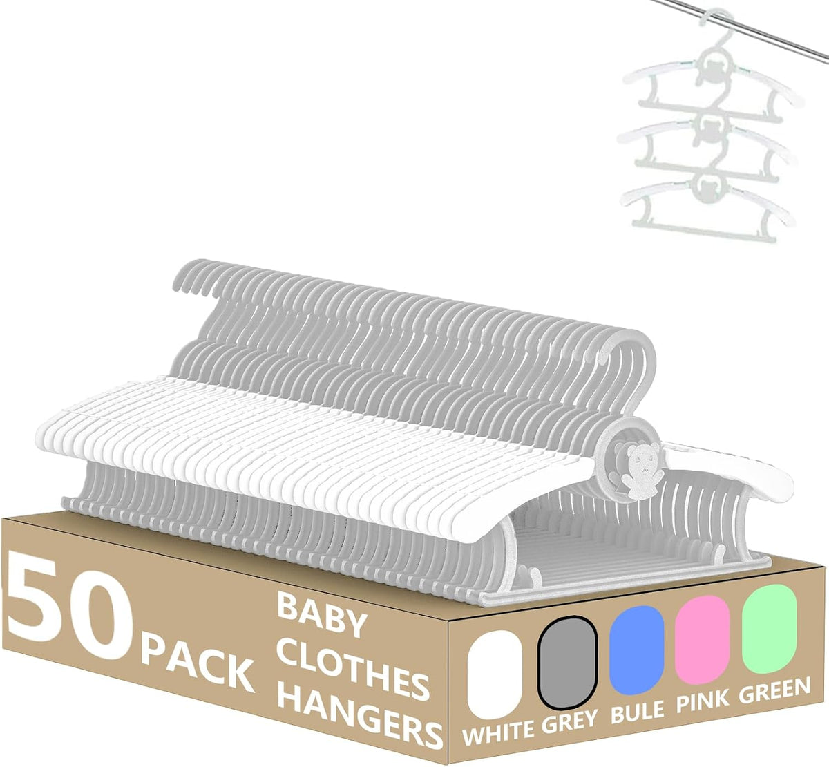 Baby Clothes Hangers 50 Pack, Plastic Kids Hangers Space Saving for Closet