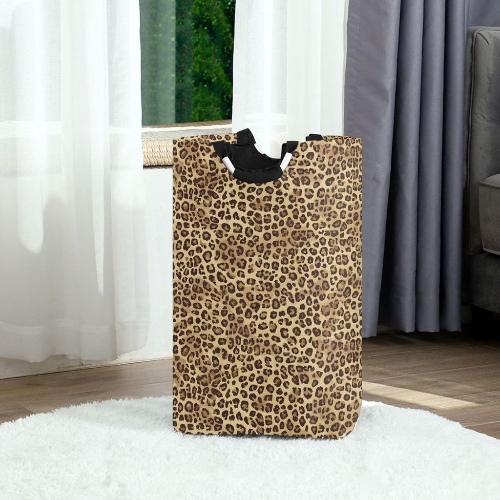 ALAZA Large Laundry Basket Leopard Print Animal Cheetah Laundry Bag Hamper Collapsible Oxford Cloth Stylish Home Storage Bin with Handles, 22.7 Inch