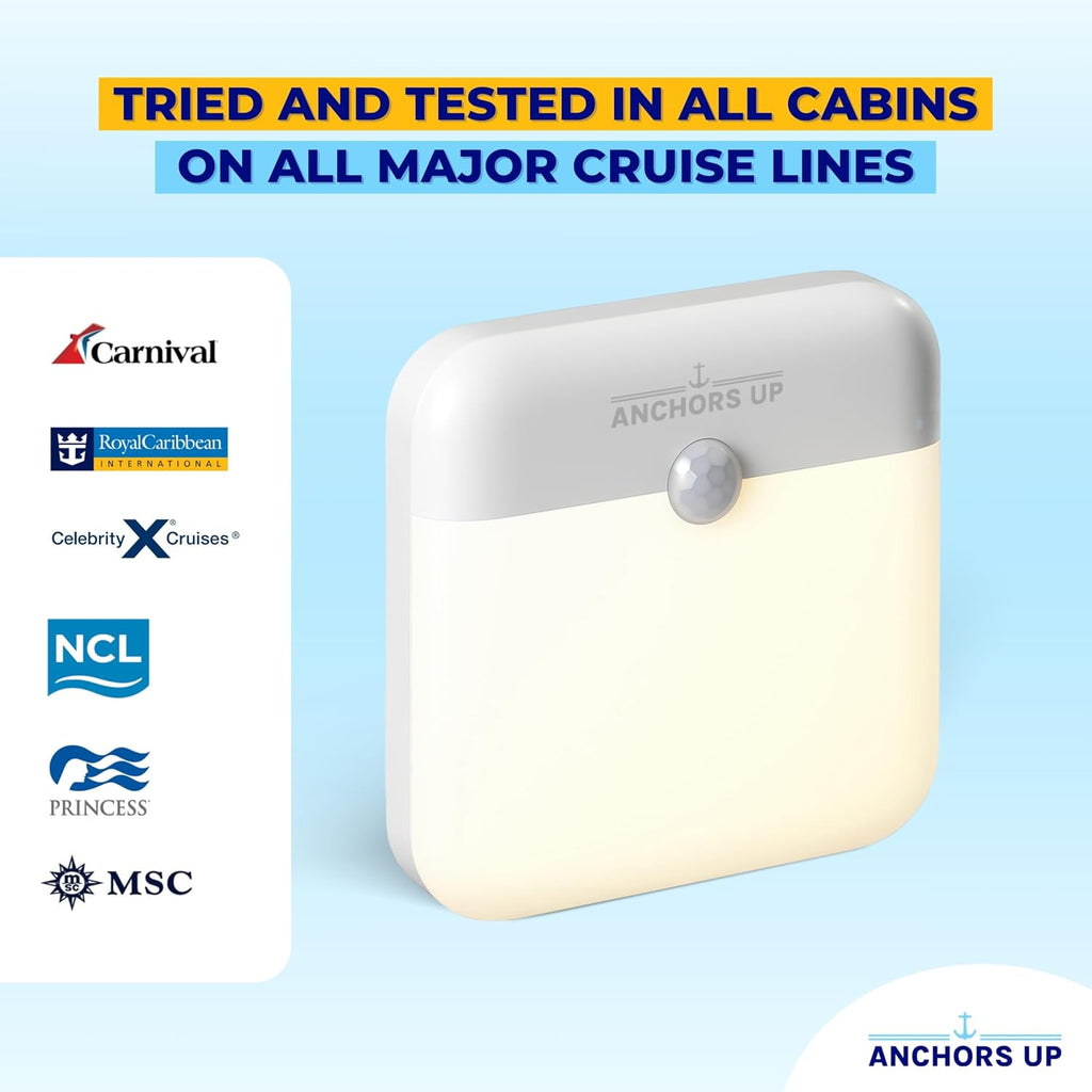 Cruise Cabin & Hotel Room Magnetic Night Light with Motion Sensor USB Rechargeable – Warm White LED Motion Sensor Light – for Cruises, Hotels, Travel and More – Essentials by AnchorsUp