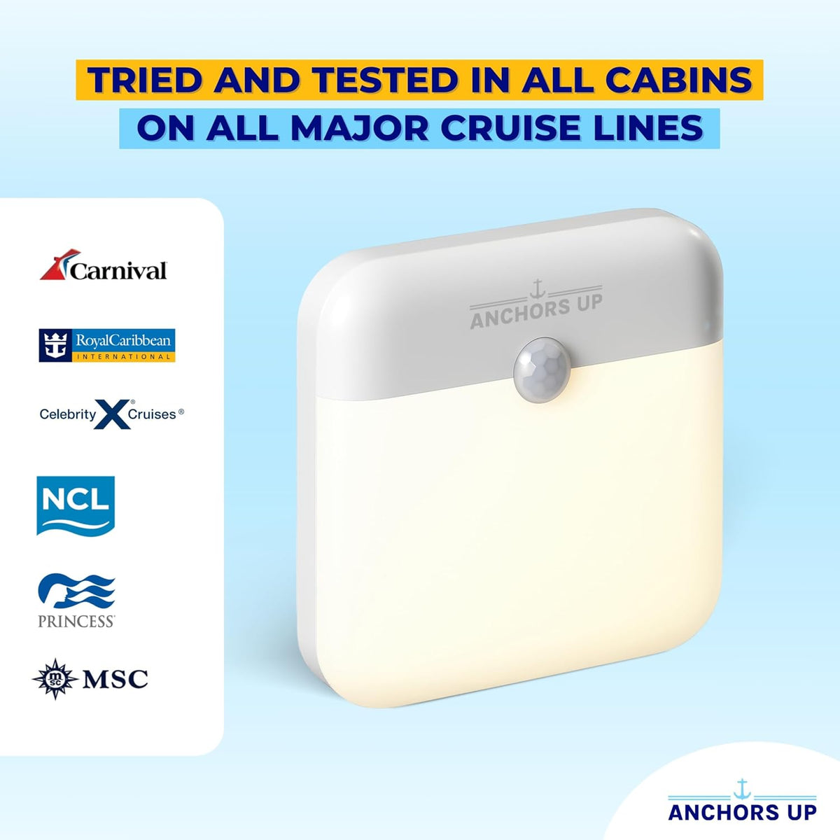 Cruise Cabin & Hotel Room Magnetic Night Light with Motion Sensor USB Rechargeable – Warm White LED Motion Sensor Light – for Cruises, Hotels, Travel and More – Essentials by AnchorsUp