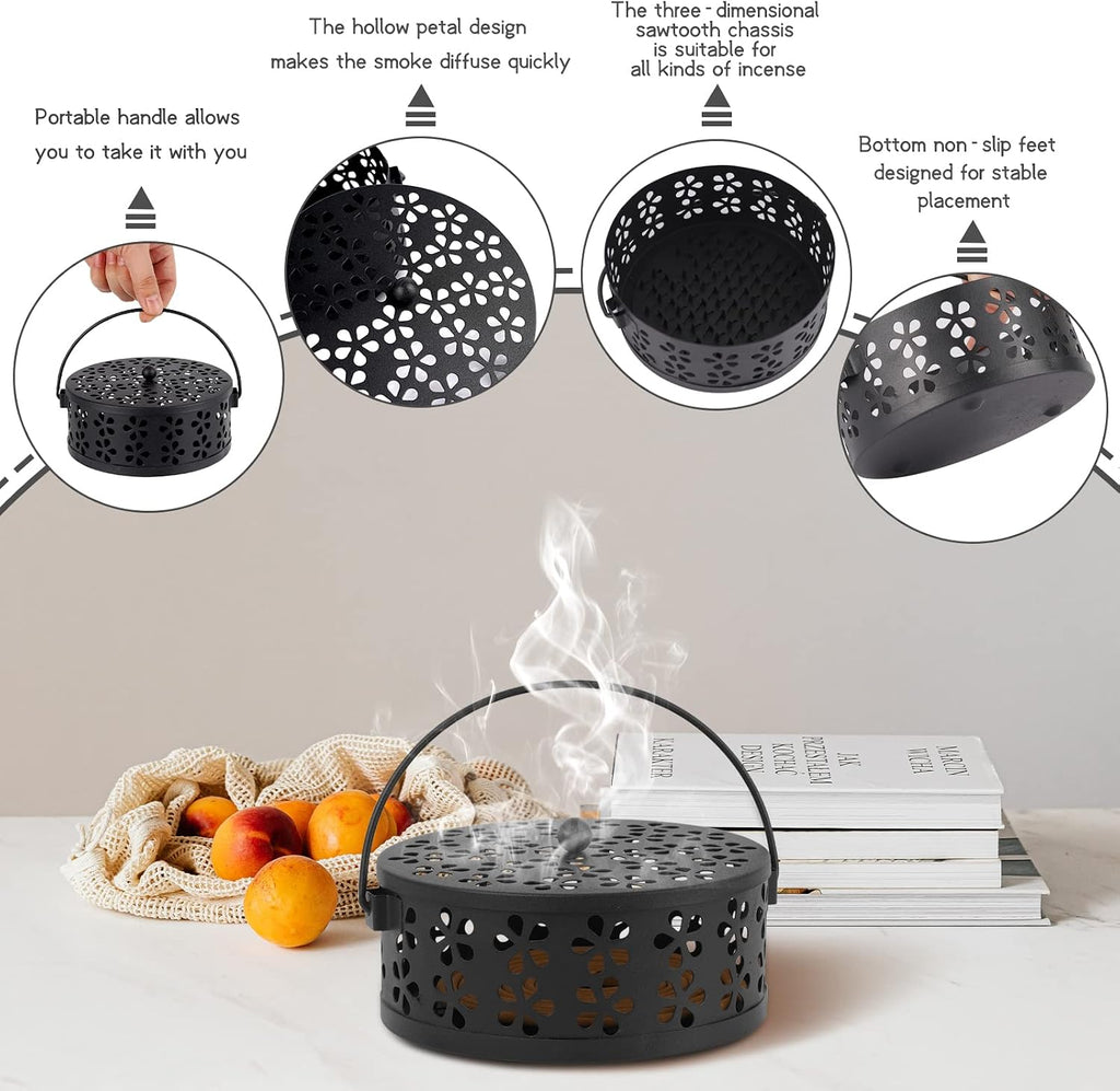 Portable Iron Mosquito Coil Holder with Handle for Outdoor, Black
