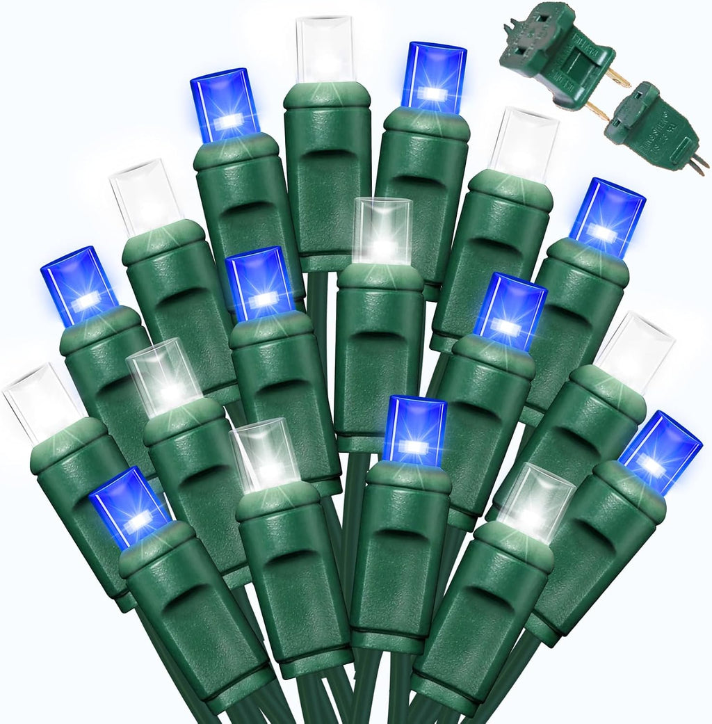LAMPHOME Blue White Christmas String Lights, 25FT 50LED Commercial Extendable Mini Fairy Lights Plug in for Christmas Tree, Xmas Garland, Wedding, Halloween, Indoor Outdoor Patio Garden Home Decor