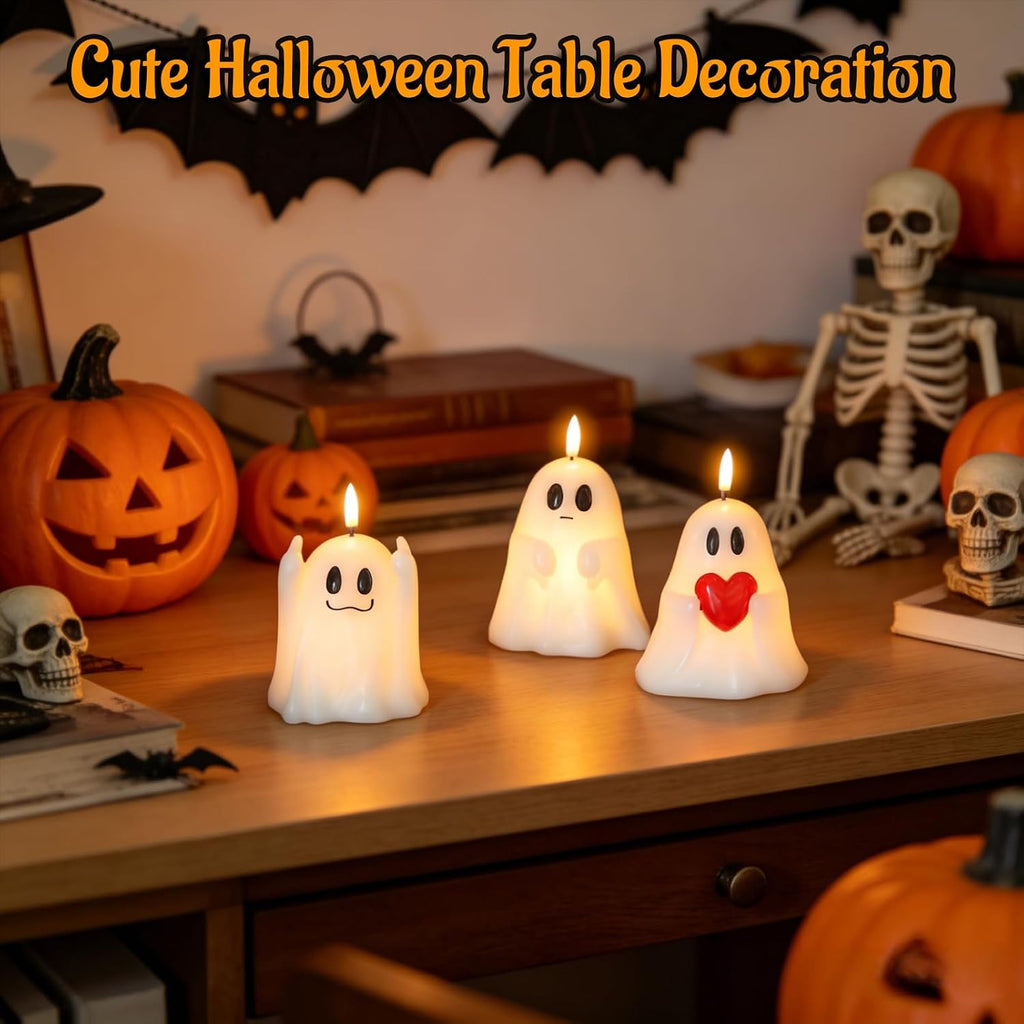 Halloween Ghost Flameless Candles with 6H Timer Hand-Painted Heart