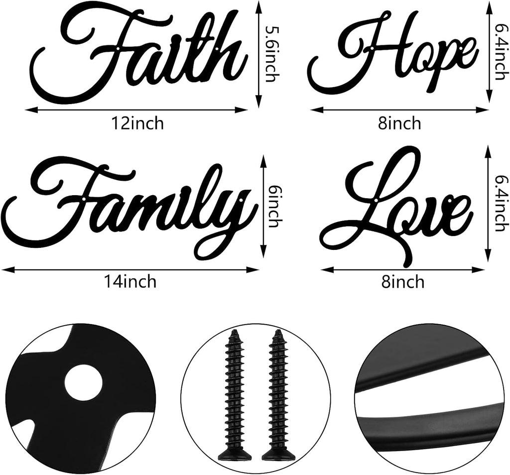 Hotop 4 Pcs Faith Hope Family Love Metal Wall Decor, Metal Sign Wall Art