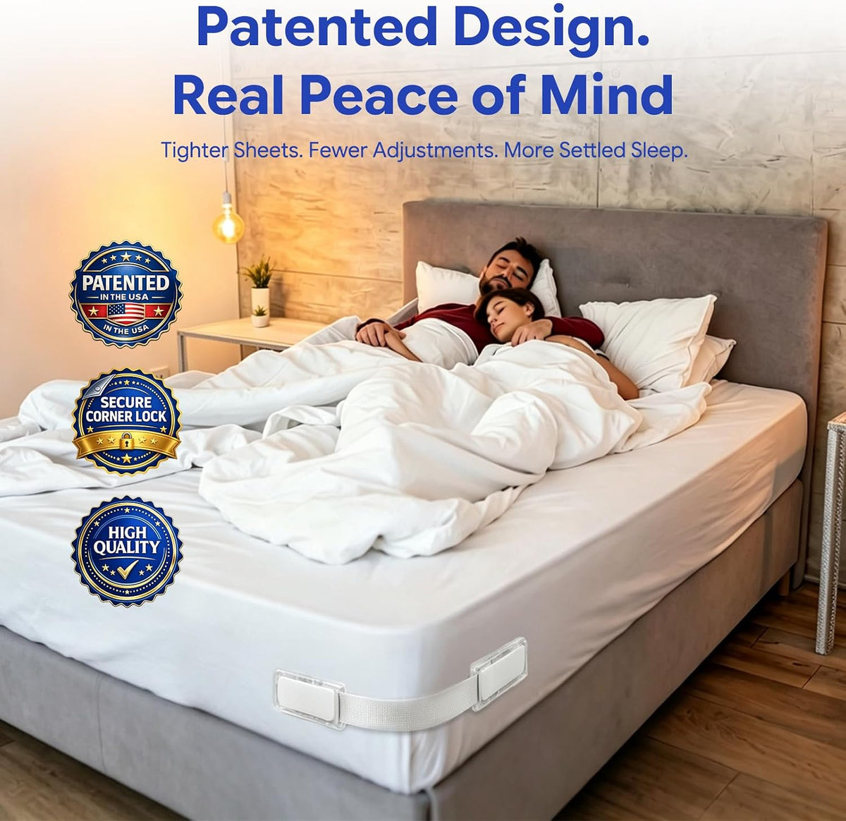 Lock Bed Sheet Holders for Corners: 0 Slips All Night for Fitted Sheets