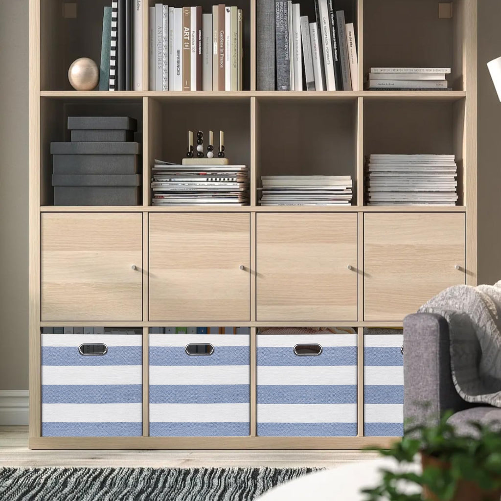 13 x 15 x 13 Inch Stripe Linen Storage Cube for Home Organizing, Pack of 4