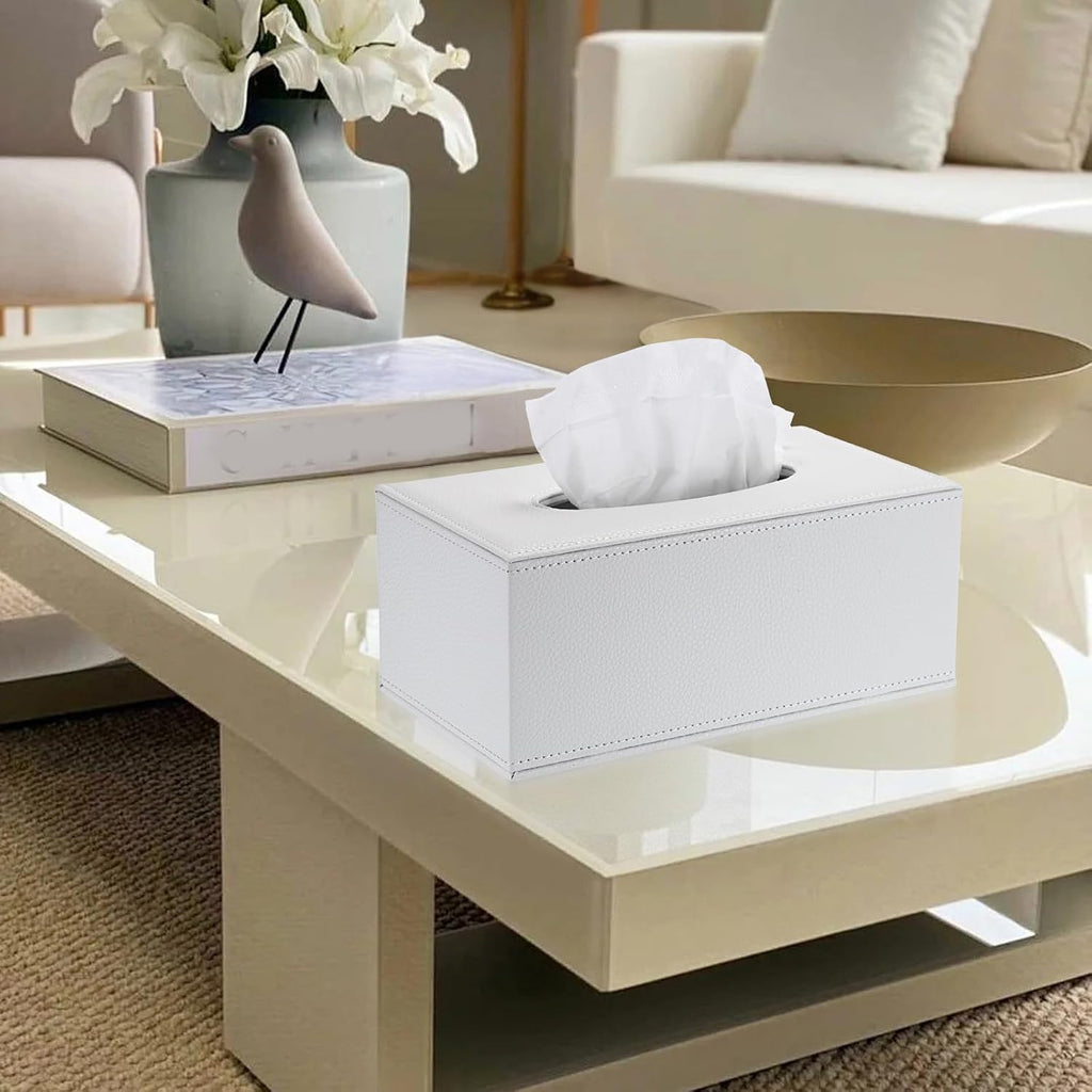 Sumnacon Tissue Box Cover Rectangle,Magnetic Bottom Tissue Box Holder,White