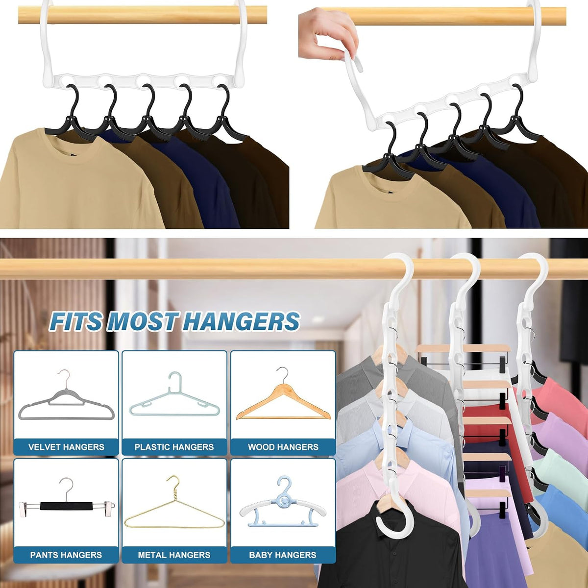 24 Pack Hangers Space Saving Magic Plastic Hanger Organizer White