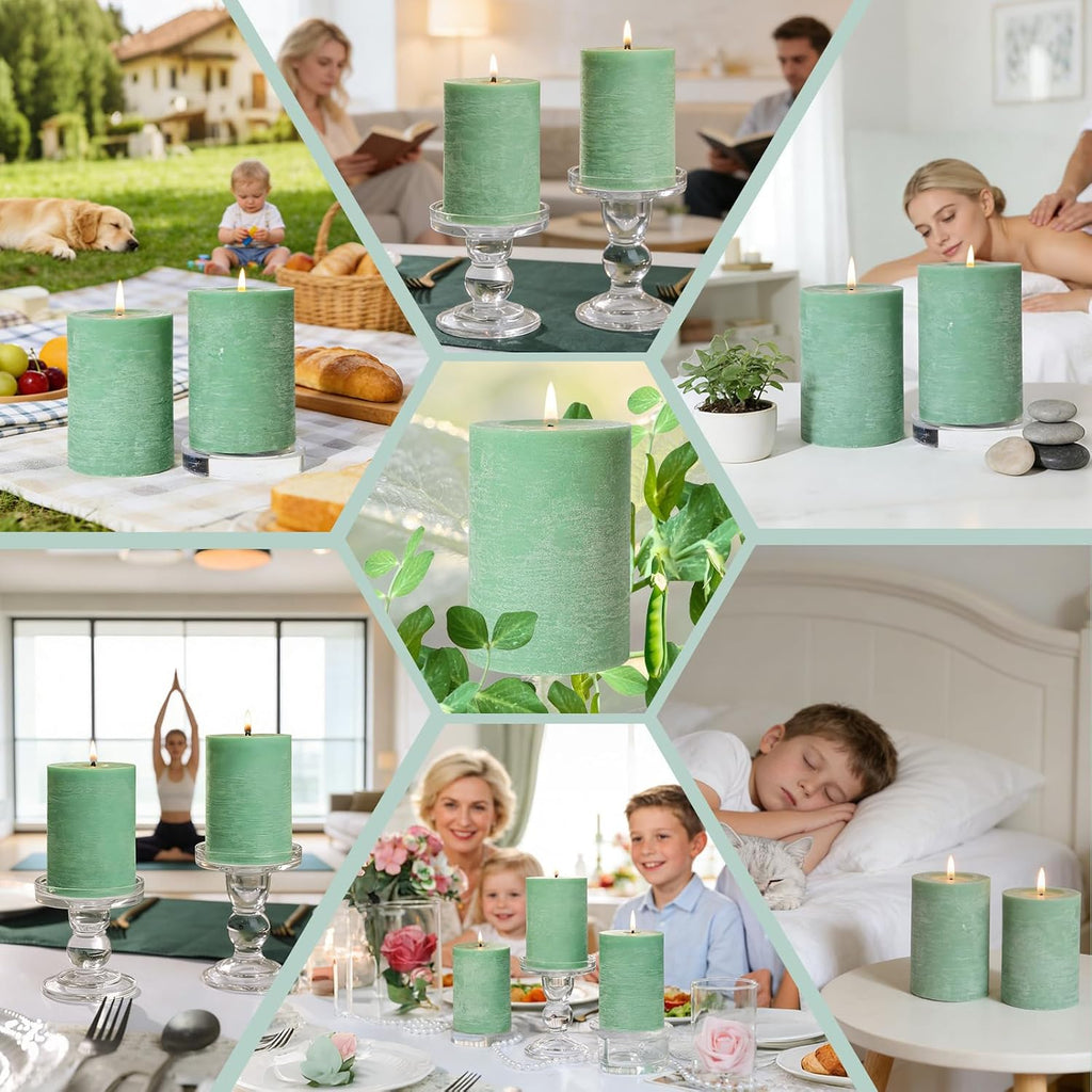 Sage Green Pillar Candles 6 Pack,2.8x4 Inch Unscented Soy Wax