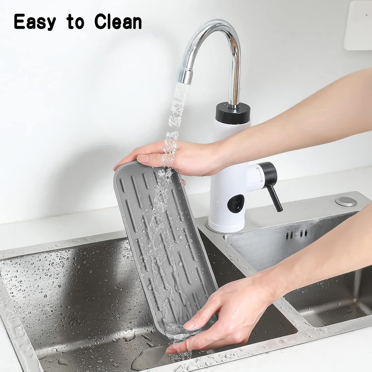 MicoYang Silicone Kitchen Sink Organizer Tray for Multiple Usage,Eco-Friendly Sponges Holder for Kitchen Bathroom Counter or Sink,Dish Soap Dispenser,Scrubber,Bottle,Cup (Grey, 12"×4")