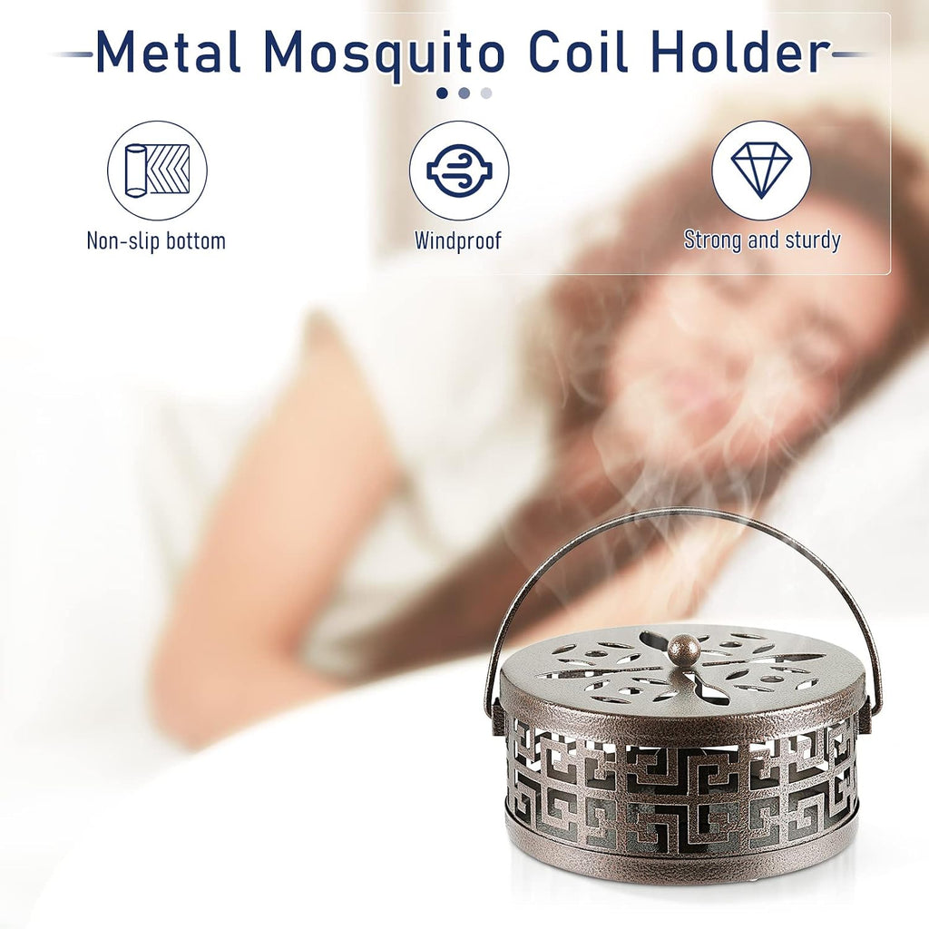 Exquisite Metal Mosquito Coil Holder for Indoor and Outdoor, Bronze