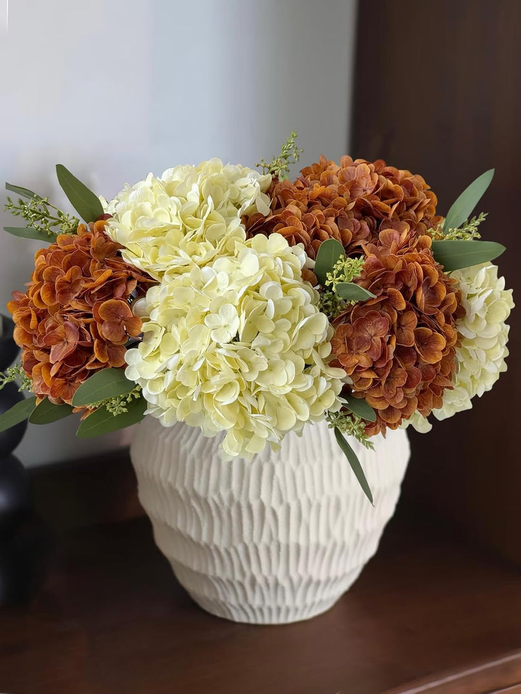 YalzoneMet 3 PCS Beige Creamy Hydrangea Artificial Flowers 21 inches Real Touch Faux Latex Hydrangea Flowers for Wedding Tables Centerpieces Fake Flowers for Party Home Kitchen Decor
