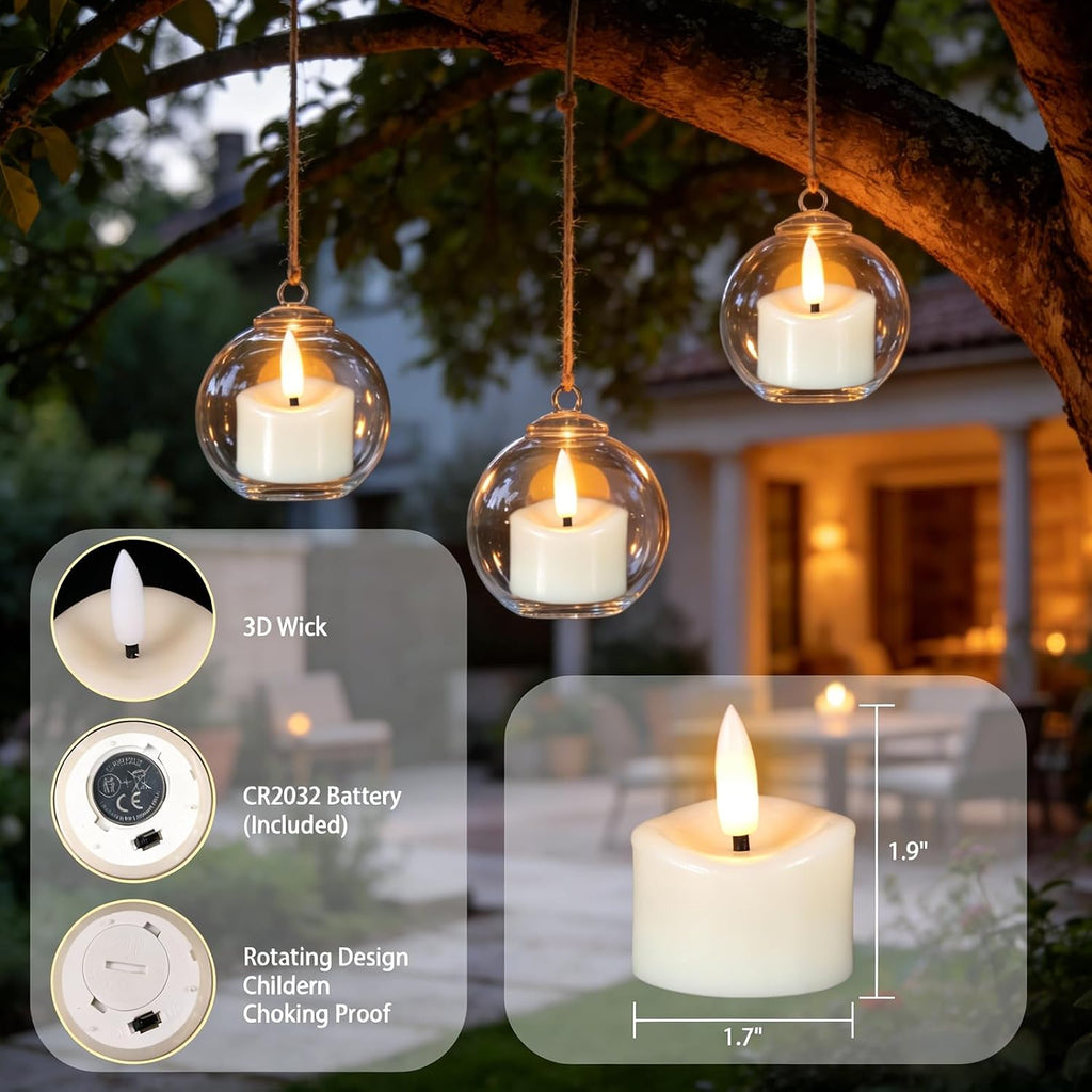 12 White Flameless Votive Candles Battery Operated with 6H Timer