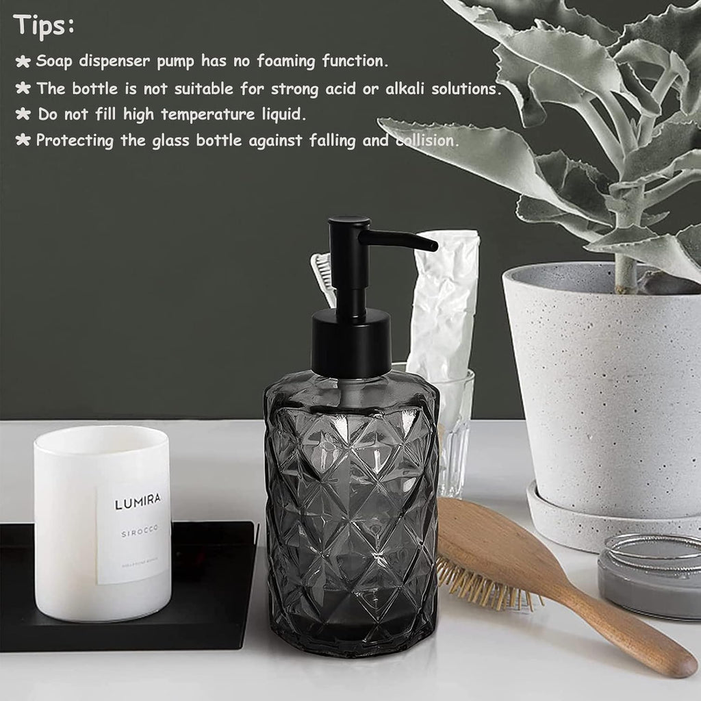 YYTSGG Glass Soap Dispenser with Black Plastic Pump, 12oz, 2 Pack