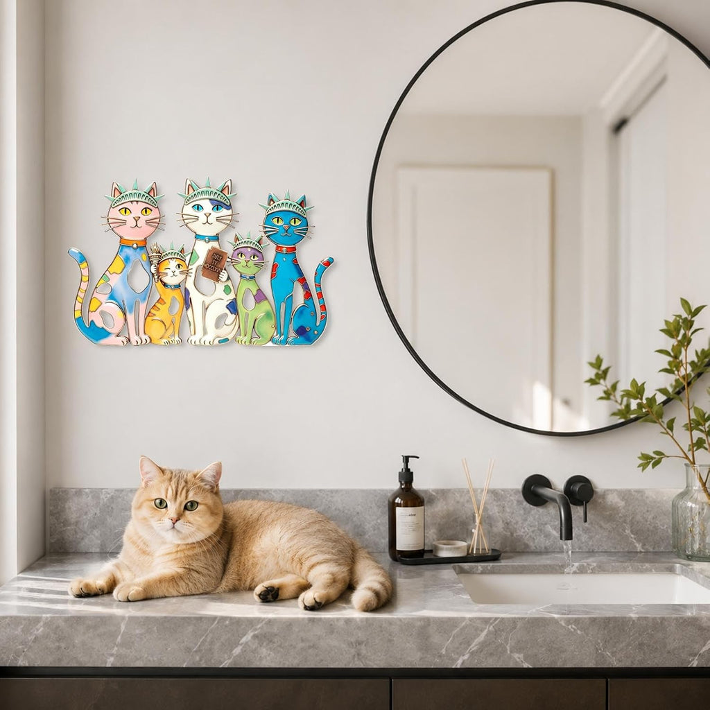 UAPRPG Cat Metal Wall Art, Colorful Iron Hanging Decor, Home Ornament, Gift