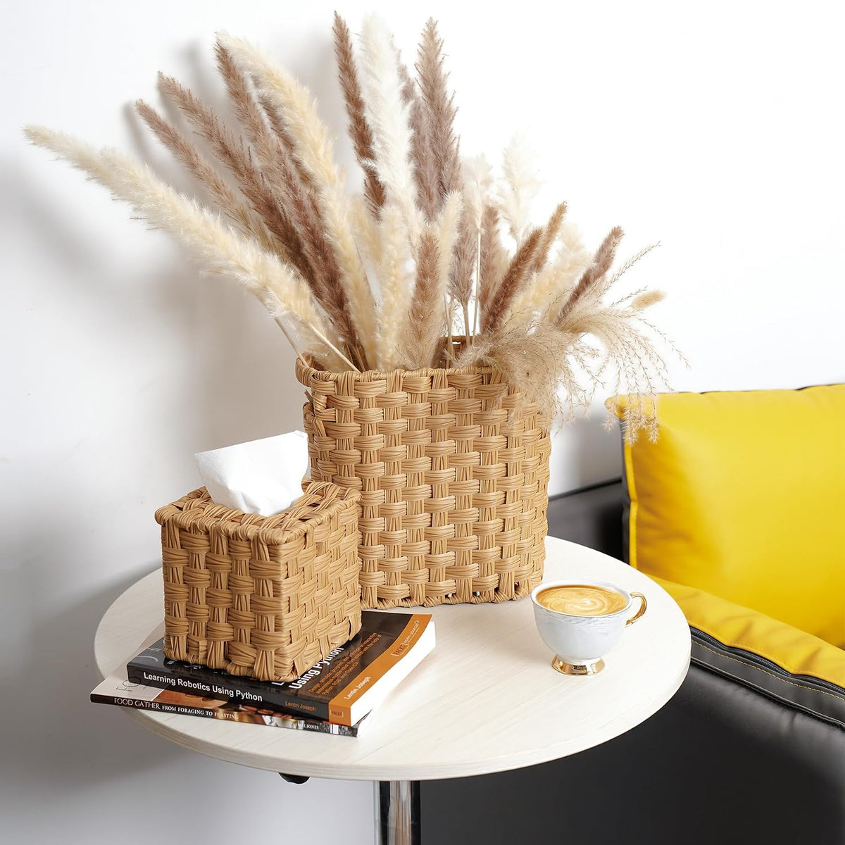 Wicker Waste Basket with Built-in Handles, Multifunctional Mini Basket for Home and Office, Compact Design and Durable Construction with Fine Artisanal Craftsmanship