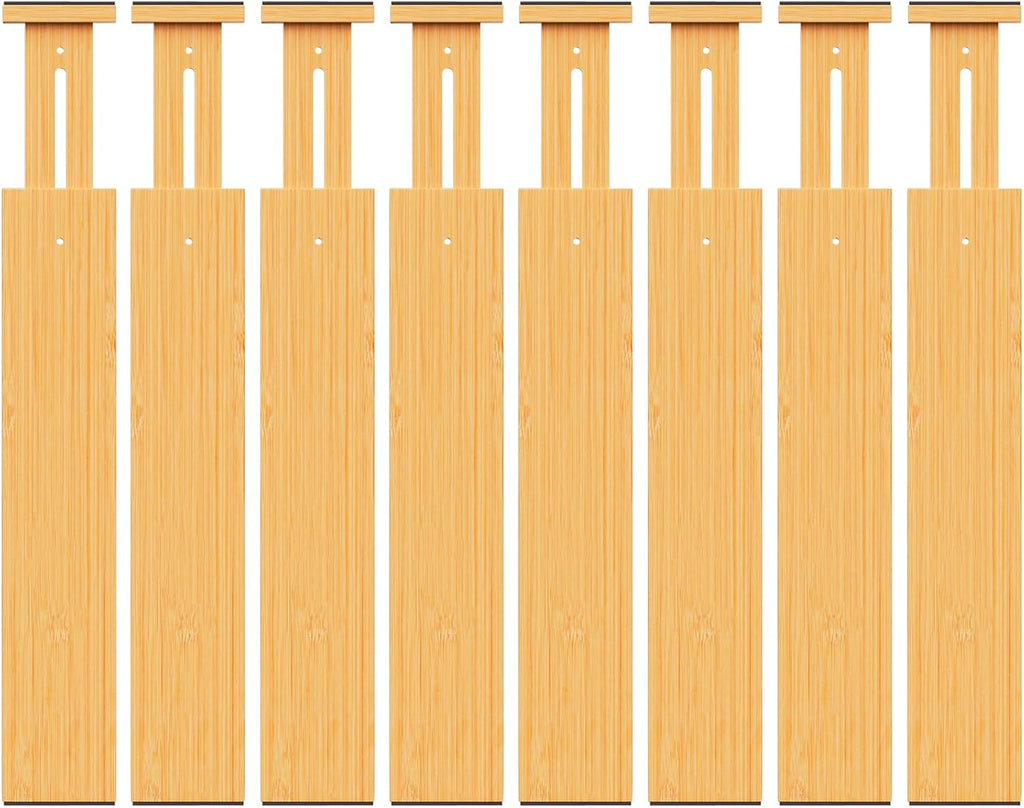 Bamboo Drawer Dividers Organizers, 2.56" High, 17"-21.8" Adjustable, 8 Pack