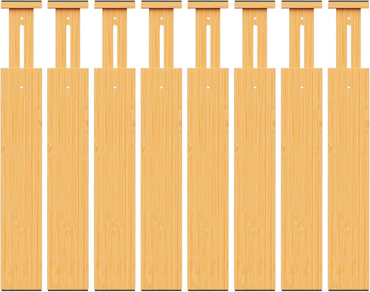 Bamboo Drawer Dividers Organizers, 2.56" High, 17"-21.8" Adjustable, 8 Pack