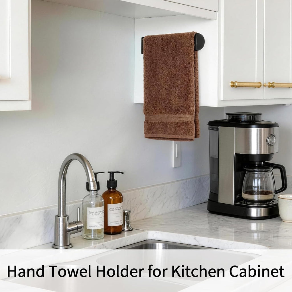 Bethom Adhesive Towel Holder, 8 Inch Hand Towel Racks for Kitchen, Black