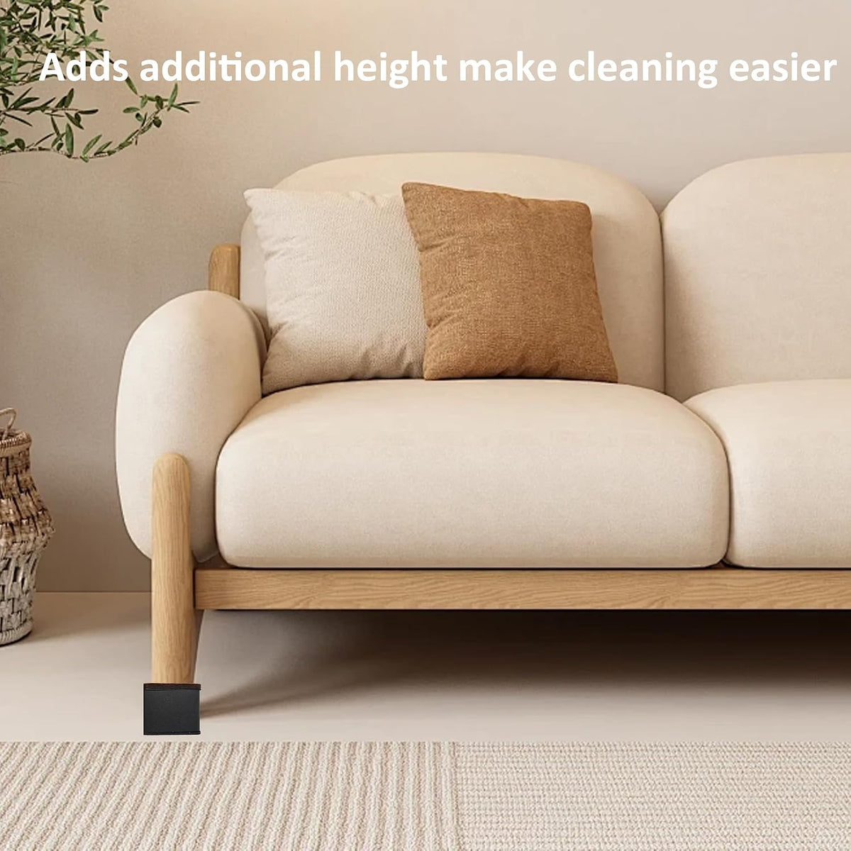 4PCS 1.2Inch Self-Adhesive Square Furniture Riser, Black Carbon Steel Bed Table Sofa Lift Riser, Heavy Duty Couch Cabinet Riser, Adds 1.2 Inch Height with Felt Pad
