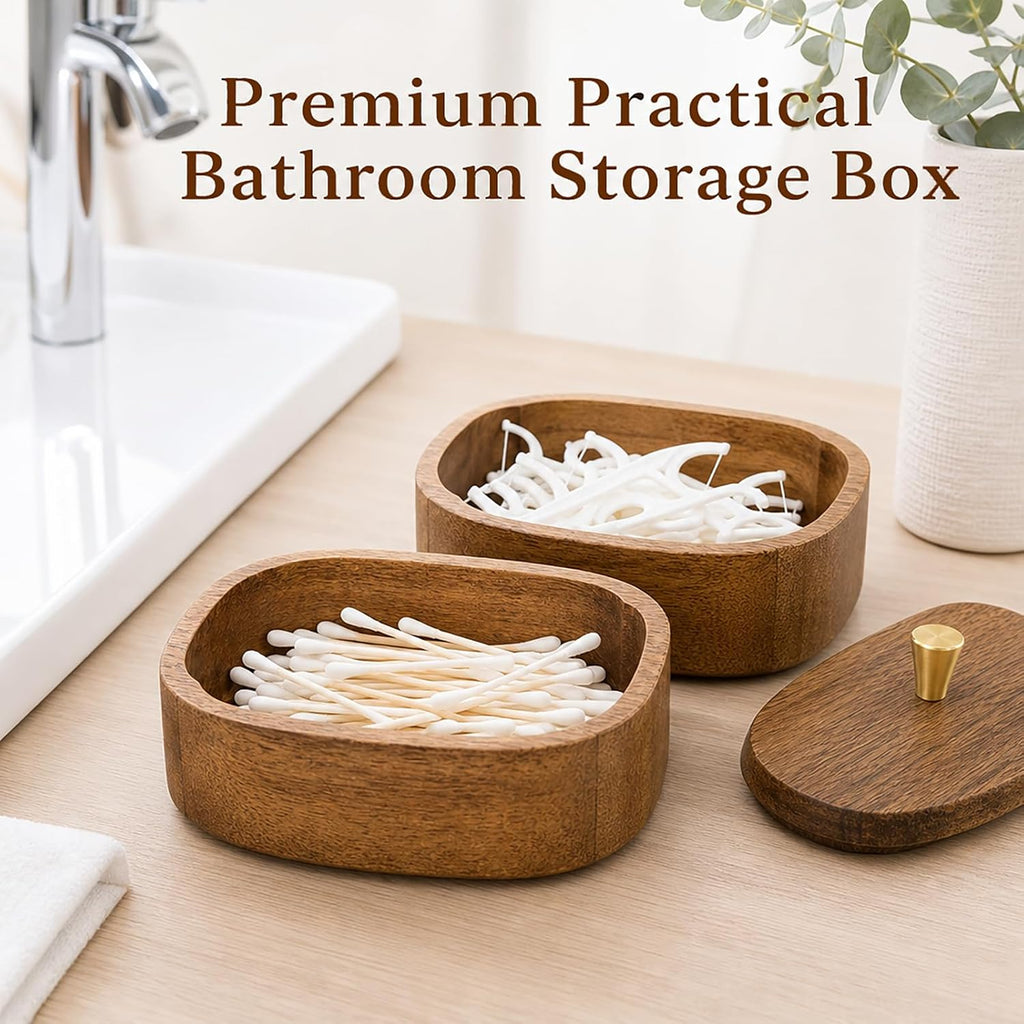 Walnut Wood Qtip Holder, Bathroom Canister for Cotton Swabs & Floss Picks