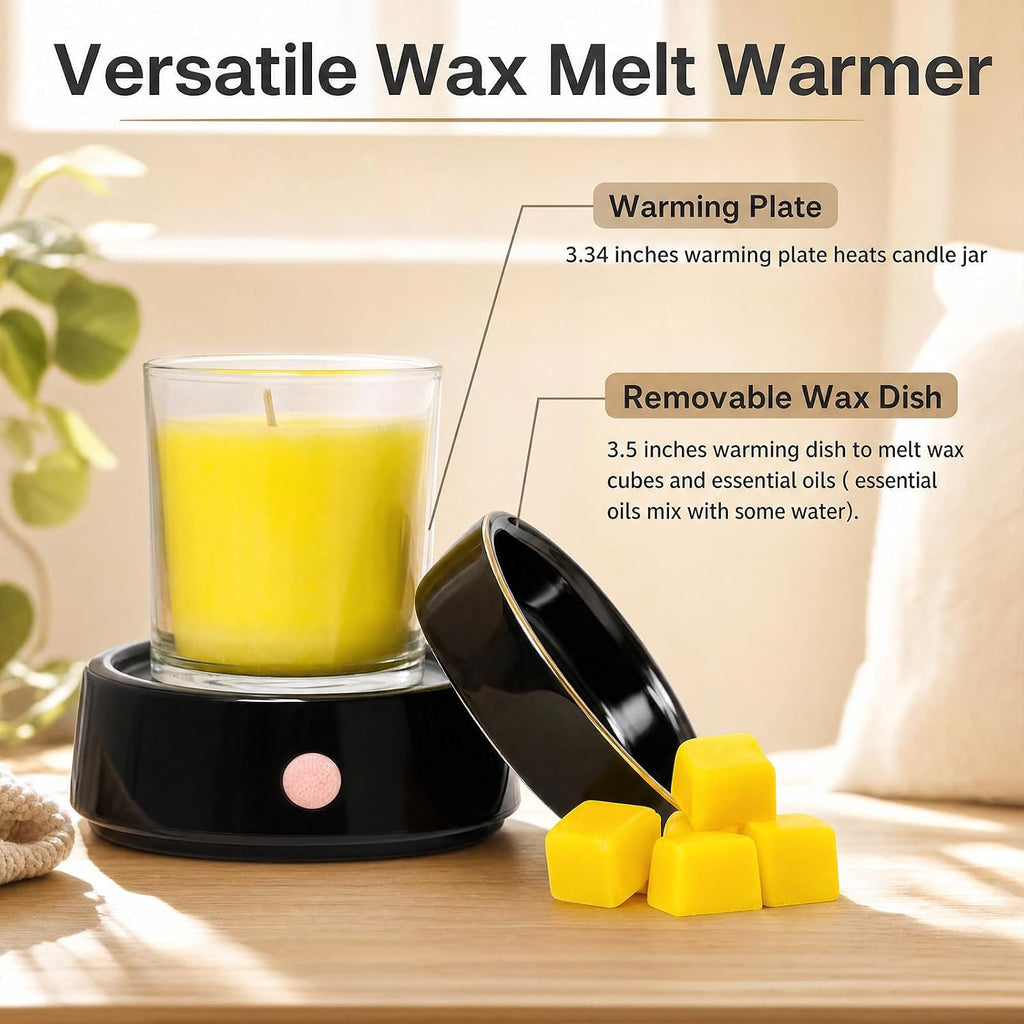 Electric Candle Warmer Ceramic Wax Melt Warmer Burner 3-in-1 Candle Warmer Plate for Scented Wax Jars Home Decor Fragrance Melter Birthday Gifts for Women Mom