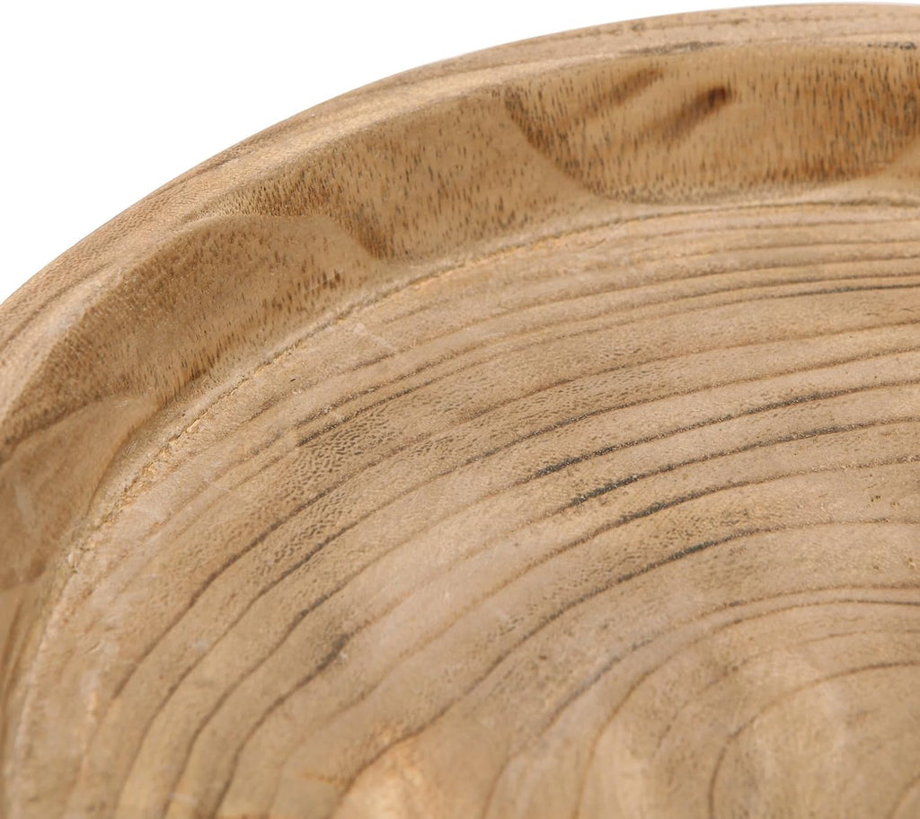 NIKKY HOME 12" Hand Carved Dough Bowls, Paulownia Wood Round Serving Bowl Decorative Wooden Tray, Natural