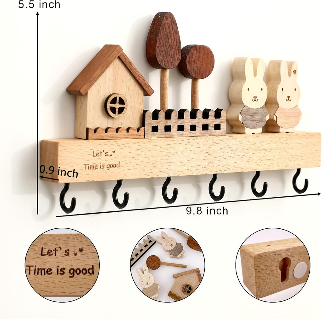 Key Holder with Shelf for Wall, Key Organizer Wall Mount with Hooks, Rustic Wooden Home Decoration for Entryway, Living Room, Bedroom, Cute Key Holder with Shelf.