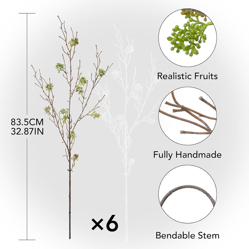 dallisten Tall 6PCS Artificial Willow Branches for Vase, 32'' Bendable Faux Eucalyptus Stems with Green Fruits for Home Decor, Fake Branches for DIY Crafts Wedding Farmhouse Garden Office Room Decor