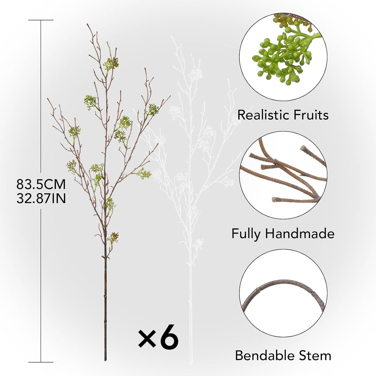dallisten Tall 6PCS Artificial Willow Branches for Vase, 32'' Bendable Faux Eucalyptus Stems with Green Fruits for Home Decor, Fake Branches for DIY Crafts Wedding Farmhouse Garden Office Room Decor