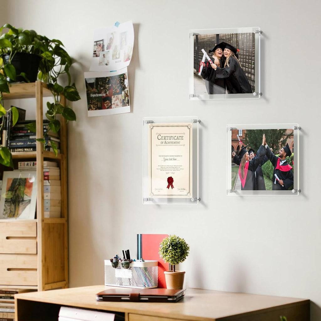AITEE 8x10 Acrylic Picture Frames 4 Pack, Clear Floating Wall Frames