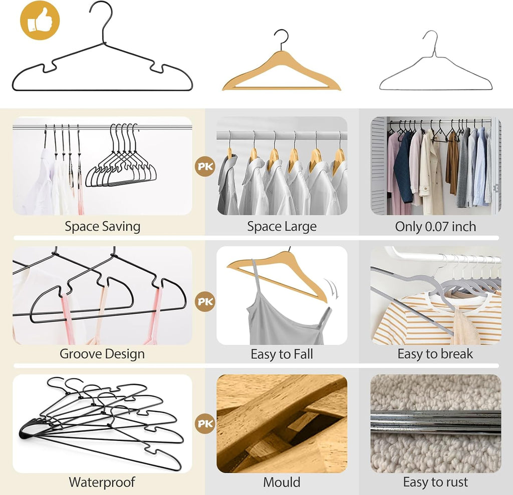 30 Pack Black Aluminum Hangers, 16.5 Inch Non-Slip Metal Clothes Hangers, Lightweight Sturdy and Bulk Space-Saving Hangers for Pants, Skirt, Shirt, Dress, Tie