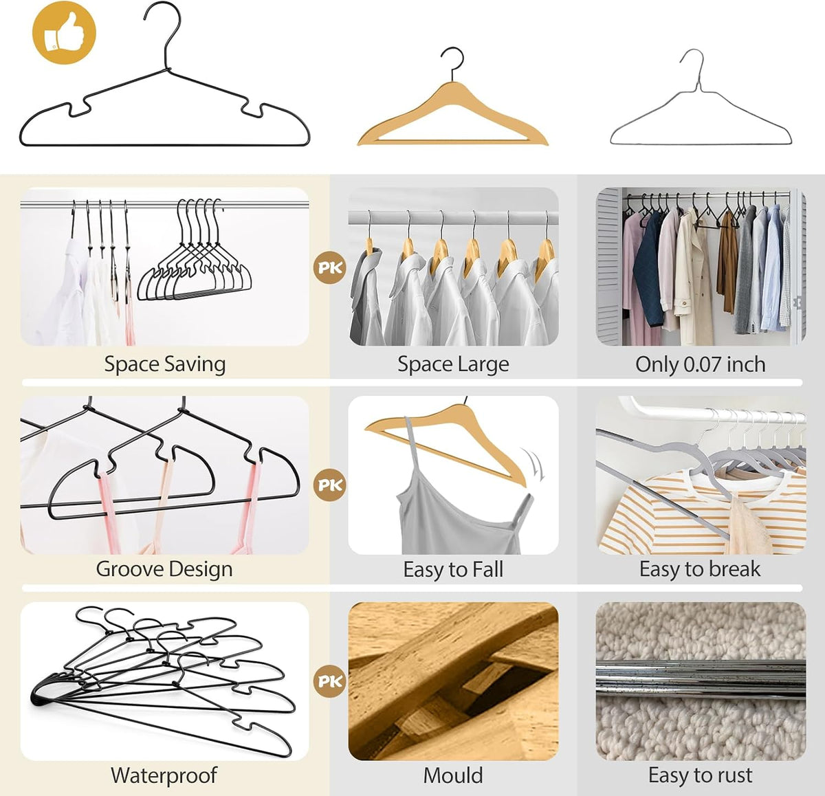 30 Pack Black Aluminum Hangers, 16.5 Inch Non-Slip Metal Clothes Hangers, Lightweight Sturdy and Bulk Space-Saving Hangers for Pants, Skirt, Shirt, Dress, Tie