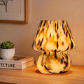 Mushroom Lamp with LED Bulb, Small Glass Bedside Lamp, Brown&White