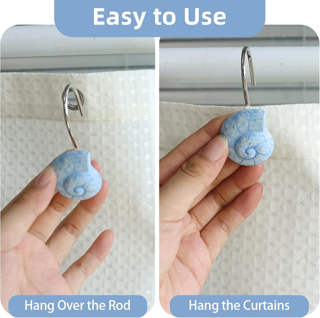 Seashell Decorative Shower Curtain Hooks, Fashion Shower Curtain Rings, Ocean Shower Curtain Hangers, 12PCS Shower Hooks for Shower Curtain, Bathroom, Bedroom, Living Room, Home Decor